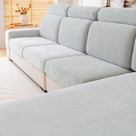 WEYOND Couch Cushion Covers Individual Large Super Stretch Chenille (Softer Version) Sofa Cushion Covers, Armrest Cover Couch Slipcovers Furniture Protector (2PC, Light Grey)