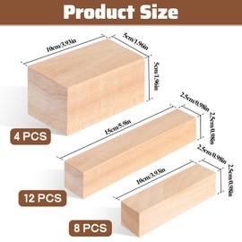 Basswood Carving Blocks, 24 Pcs Whittling Wood Carving Kit with 3 Different Sizes, Unfinished Wooden Block Set, Soft Bass Wood Blocks for Wooden Carvings Easy to Use, for Kids and Adults