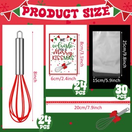 Nuogo 24 Sets Christmas Whisk Baking Supplies Gifts Includes Stainless Steel Whisk, Greeting Cards, Ribbons, Plastic Bags Christmas Neighbor Gifts for Employee Cooking Supplies Xmas Stocking Stuffers