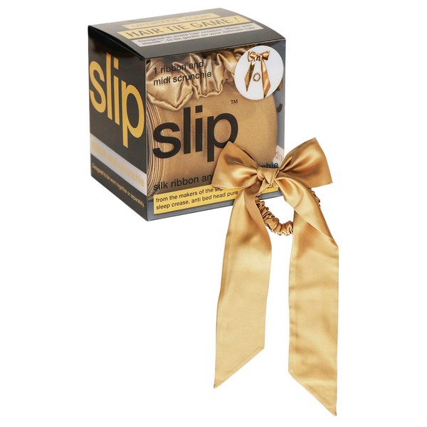 Slip Silk Ribbon & Scrunchie Set, Gold - Slipsilk Pure Mulberry 22 Momme Silk Hair Tie