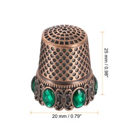 HARFINGTON Sewing Thimble Stainless Steel Finger Protector Fingertip Thimble Vintage Diamond Thickening Quilting Craft Accessories for Hand Sewing Knitting Needlework DIY Tools, Red Copper