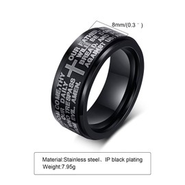 Lords Prayer Cross Spinner Ring Stainless Steel Goth Fidget Bands for Men Women Easter Christmas Birthday, Size 7