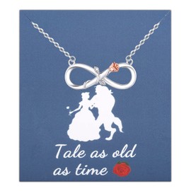 SEIRAA Tale as Old as Time Jewelry Rose Flower Pendant Necklace Fairytale Gifts (Rose Flower Necklace)