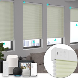 Changshade Smart Blinds Cellular Shades for Windows Doors Motorized with Remote Control, Custom Size Automatic Honeycomb Blind Electric Power Work with Alexa, Google Home, Light Filtering, Beige