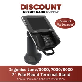 ENS Tailwind Ingenico Lane/3000/7000/8000 7" Latch and Lock Pole Mount Terminal Stand, Adhesive Installation, Black