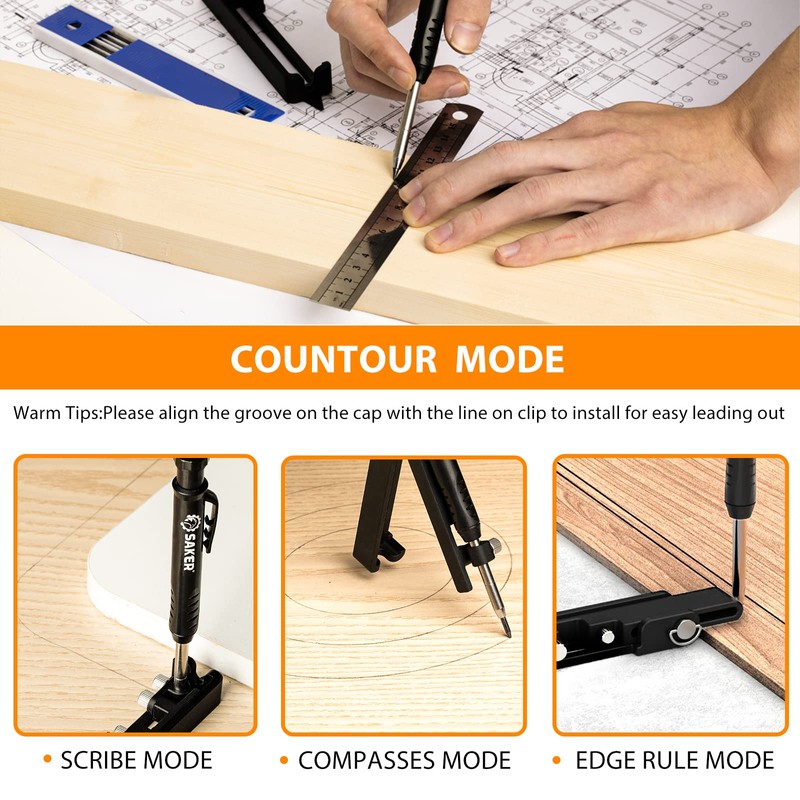 Saker Multifunctional Scribing Tool, Multifunctional Building Pen, Construction Pencil, Carpenter's