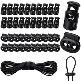 41 PCS Cord Locks Set - 20 PCS Sing-Hole Spring Toggle Stopper, 20 PCS Double-Hole Spring Cords Lock with 33ft Elastic Heavy Stretch Round Bungee Cord for Drawstring Shoelaces Pants Backpack Luggage
