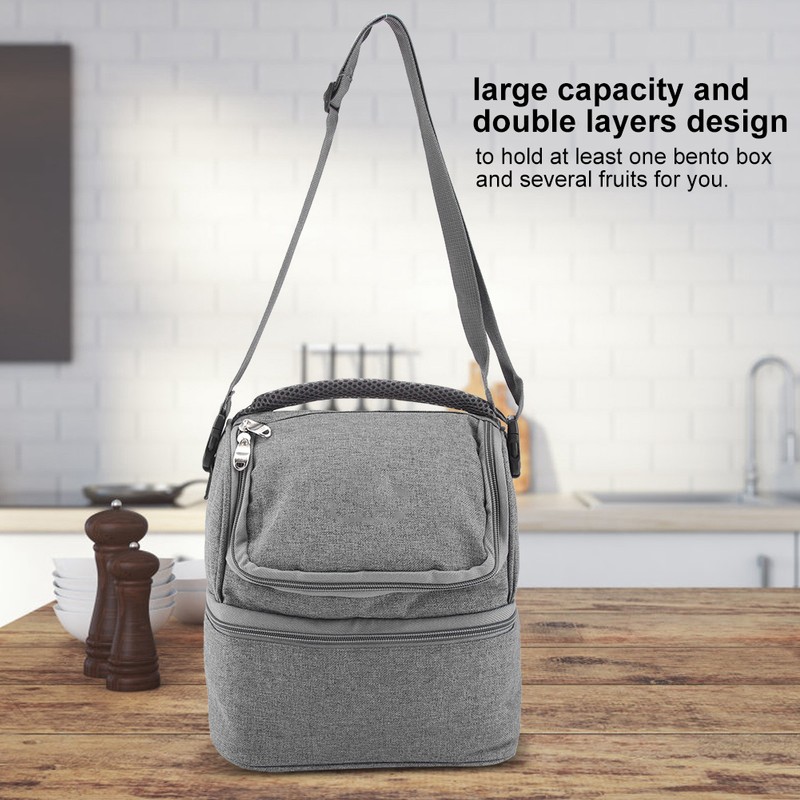 7L Portable Double Layers Insulated Bento Bag Lunchbox Tote for