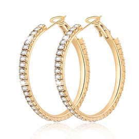 Deliyer Rhinestone Hoop Earrings for Women Large Sparkly 14k Plated Gold Hoops Earring for Womens Thin Big Cubic Zirconia Lightweight Hypoallergenic Non Tarnish Circle Hoops for Women Girls Gifts