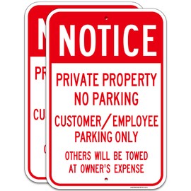 2 PC Private Property No Parking Sign, Customer/Employee Parking Only Sign