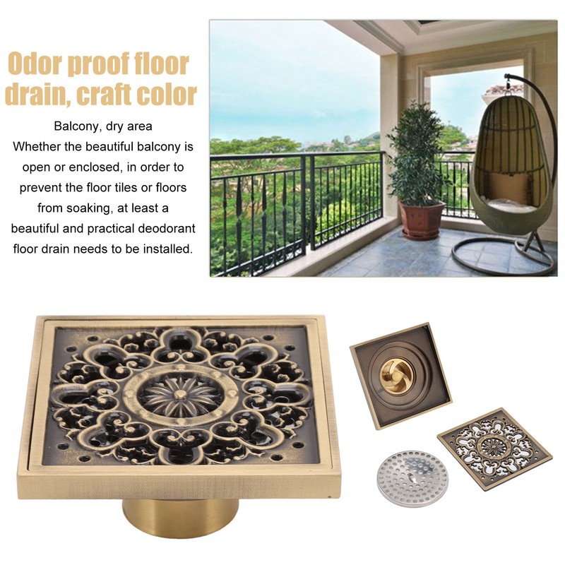 Copper Floor Drain Squared Retro Large Flow Odor Proof Shower