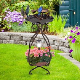 Solar Outdoor Bird Bath Feeder Combo with Flower Planter Pedestal and Solar Lights for Backyard BirdingColor: Copper Color