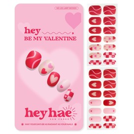Heyhae Tiras de gel semicurado para uñas | Curado al sol, no requiere lámpara LED | Fácil de aplicar y retirar, acabado de salón | Kit completo - Hey, Be My Valentine