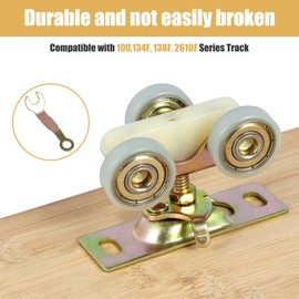 2PCS Sliding Pocket Door Roller Assembly Compatible with 1500/100pd Series Quiet Door Top Hanger Roller Wheel Kit Metal Bi-Fold Door Ball Bearing Wheel Kit with Wrench and Screws