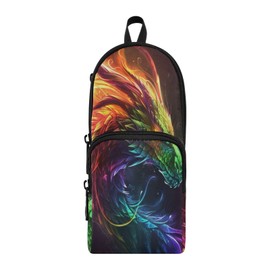 A Rainbow Dragon Pencil Case Big Capacity Pen Bag with Compartment Students Schoolbag Shape Stationery Organizer Pencil Pouch Marker Case for School Office Work