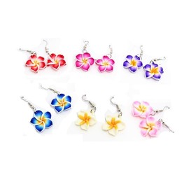Lovely Hawaiian Plumeria Rubra Dangle Earrings Tropical Flower Bohemia Luau Beach Party Accessories for Women-6 Pairs