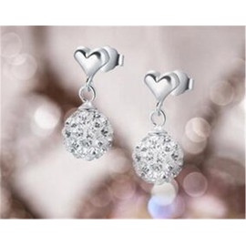 Boowhol Women's/Girl's Earrings 925 Sterling Silver Drill Ball Heart Shape Hypoallergenic Studs Earrings