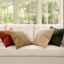 MIULEE Rust-Olive Green Decorative Throw Pillow Covers 20x20 Inch Set of 4 Boho Color-Clash Cushion Cases Farmhouse Pillow Cases Corduroy Striped Home Decor for Couch Sofa Living Room Bed