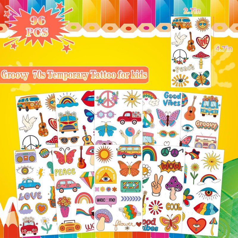 UVUXO Groovy 70s Temporary Tattoo for kids - 96 Styles