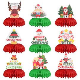 Bekecidi 9PCS Christmas Honeycomb Centrepieces, Christmas Honeycomb Table Topper Paper Christmas Decorations Red Green Honeycombs Balls for Christmas Party Decorations Indoor Outdoor