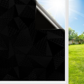 ALIUNI Blackout Window Film, Window Privacy Film Frosted Faux 3D Floral Decorative Static Cling Heat Blocking Window Tint, Black, 29.5" x 78.7"