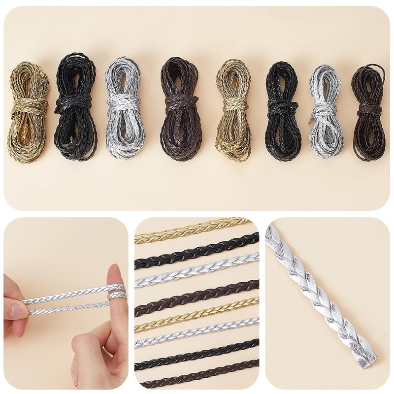 GORGECRAFT 5m Long Braided Leather Strings 5mm Flat Leather Cord