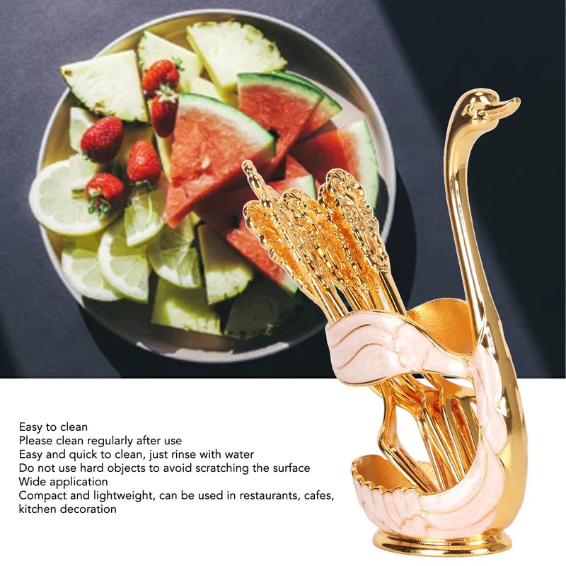6Pcs Coffee Dessert Fork Set Metal Swan Base Holder Dessert
