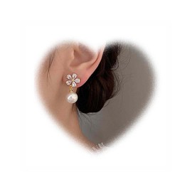 Crymystal Flower Pearl Earrings Women Vintage Pearl Crystal Earrings Crystal Flowers Earrings Gold Pearl Stud Earrings Pearl Earrings Girls Jewellery Gifts, Zinc Alloy Steel, Crystal