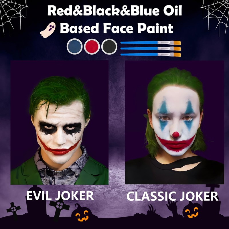 Halloween Joker Clown Make-Up Set with Green Hair Wax and