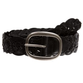 1 1/2" (37 mm) Women's Oval Braided Woven Leather Belt, Black | M/L - 36"