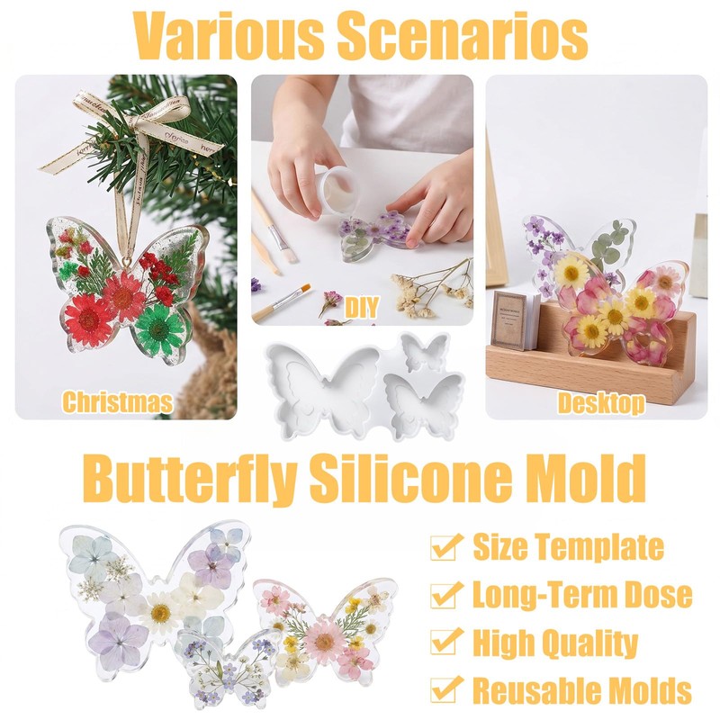 Butterfly Silicone Mold, 3 Sizes Flexible Butterfly Resin Molds, Effortless