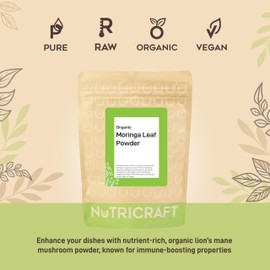 Nutricraft Organic Moringa Powder - 250g, 100% Pure Superfood, High in Antioxidants, Vitamins, Minerals, and Fibre, for Smoothies and Savory Dishes - Vegan, Gluten-Free, and Raw Diet-Friendly