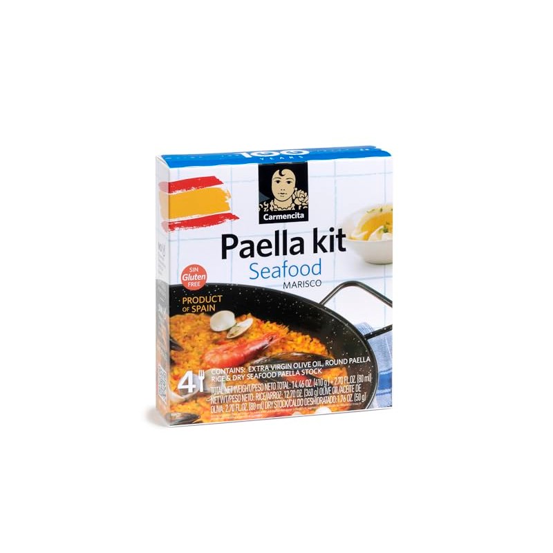 Carmencita. Seafood Paella Kit with Saffron. 470g (16.58oz). 4 servings.