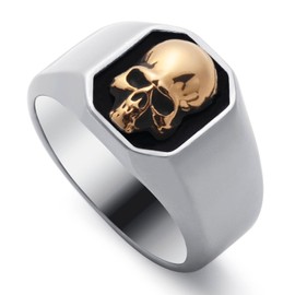 WESTMIAJW Skull Rings for Men Stainless Steel Gothic Punk Gold Skull Ring Jewellery Size Z+1