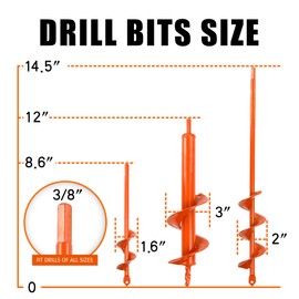 Auger Drill Bit for Planting Set of 3, (1.6x8.6, 3x12, 2x14.5) for 3/8" Hex Drive Drill, Easy Planter Garden Auger, for Post Hole Digger Bulb Bedding Digging Plant Rapid Planter | NEO-TEC