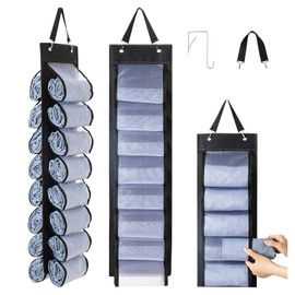 DHSFKBE Legging Organizer Storage, T-Shirt Organizer, Foldable Hanging Closet Organizer, Hanging Clothes Organizer with 16 Roll Compartments for Yoga Clothes, Shirt (Black)