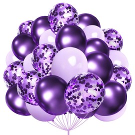 Purple and Confetti Balloons 66 Pcs 12inches Lavender Lilac Latex Balloons and 2 Roll of Purple Ribbon for Birthday Wedding Children's Parties Decorations