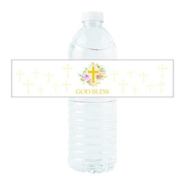 36 Pack of Floral Style God Bless Water Bottle Label Stickers for Religious Party, Baptism, Confirmation, Christening, First Communion, Birthday Party Wedding Baby Shower Decoration