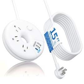 Extension Cord 15 ft, NTONPOWER Flat Plug Power Strip with 3 USB Ports(1 USB C), Long Extension Cord with Switch, USB Outlet Extender for Home, Office, Dresser, Dorm, Traveling Essentials, White