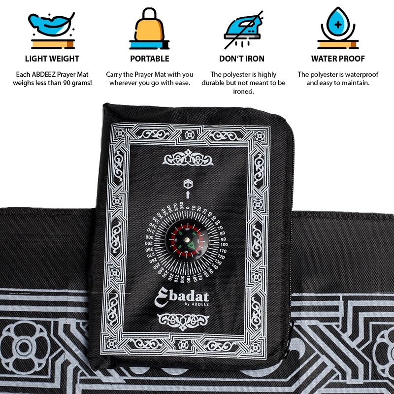 ABDEEZ Portable Travel Prayer Mats | Compass, Weights (Keeps mat