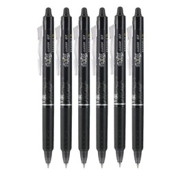 Advantage Gifts Frixion Clicker Retractable Erasable Gel Pens Fine Point (.7mm) Black Ink 6-pk; Bundle with Plastic Reusable Pouch