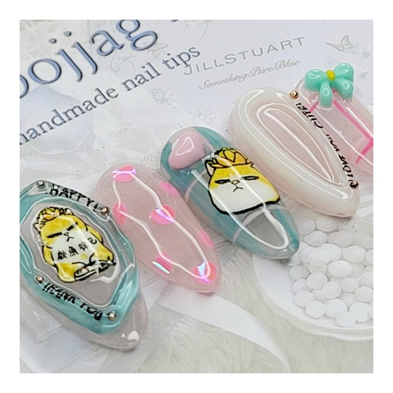 Grumpy cat handmade nail tips - Almond M / 심술냥이