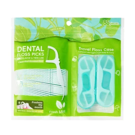 LIAMOSS Green Mint Dental Floss Picks, 2 Portable Travel Cases (10 Picks) + 65 Refills, Double-Line Flossers for Tight Teeth, Fresh Breath, Plaque Removal, On-The-Go Oral Care