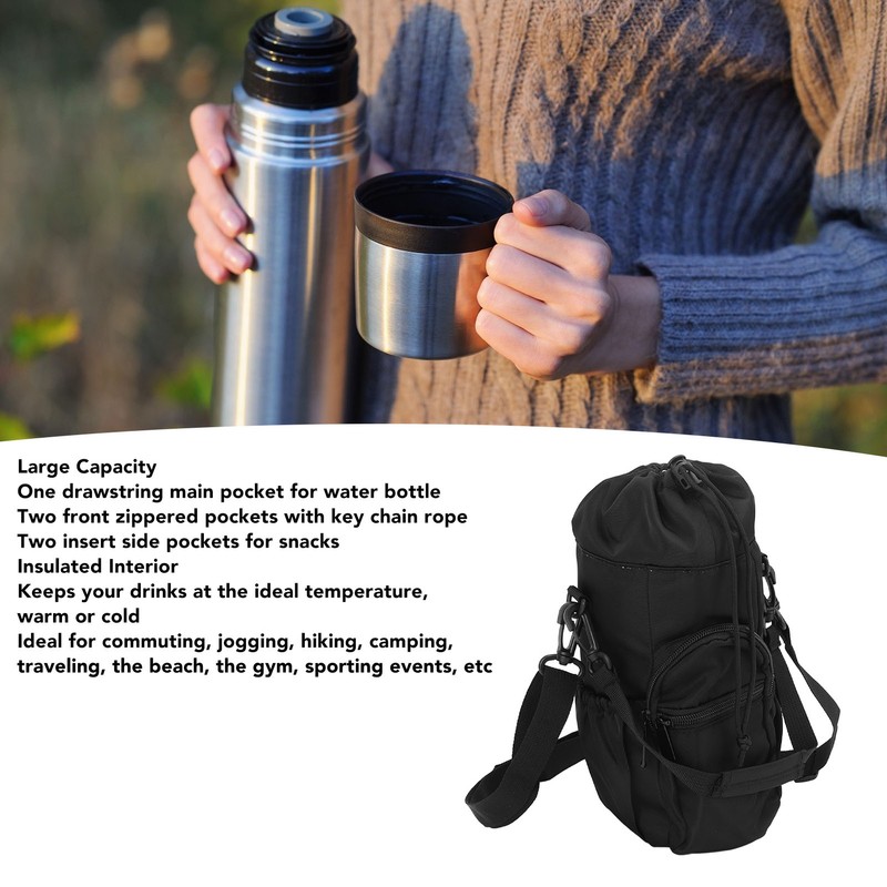 Insulated Water Bottle Carrier Adjustable Shoulder Strap 32oz 40oz Bottle
