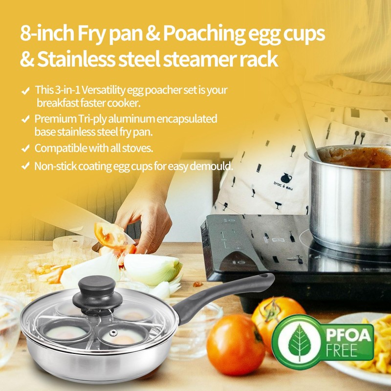 Fuexmotco Egg Poacher Pan, Stainless Steel Egg Poaching Pan for