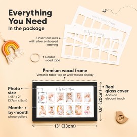 My First Year Photo Frame,12 Months Baby Picture Frame for Newborn Girl, Boy-Baby Shower Gifts Keepsakes,Monthly Baby's One Year Birthday Milestone,1st Nursery Photo Collage Display Board (Onyx Black)