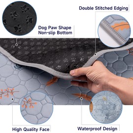 Sunheir Washable Pee Pads for Dogs 2-Pack Reusable Puppy Pads Pet Training Pads, Waterproof Dog Pee Pads for Crate, Whelping Pad, Non-Slip Protects Against Urine Leakage (Leaves - Light Grey, 31x36)