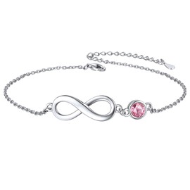 ChicSilver 925 Silver Infinity Anklet for Women Girls Anklet with 12 Birthstone Summer Beach Anklet with Gift Box for Girlfriend Wife Daughter, Stone
