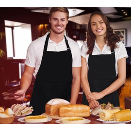 LINEN CLOSET® 4 Pack Apron Unisex Adjustable Bib Apron Ladies Cooking Kitchen Men Women Chef Aprons with 2 Front Pockets for Home Garden Work Coffee Restaurant Black Apron