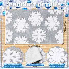 Tinideya Christmas Bathroom Rugs Gray Snowflake Bath Mat with Non Slip Backing 17 x 29 Inch Winter Christmas Rugs for Kitchen Soft Christmas Mat for Bathroom Bedroom Living Room Door